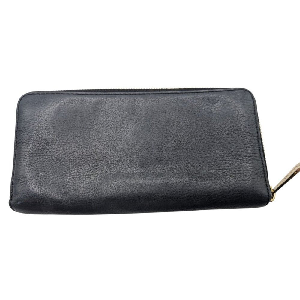 Michael Kors Black Pebbled Leather Zip-Around Wallet With Gold MK Logo & Multipl - Picture 2 of 11